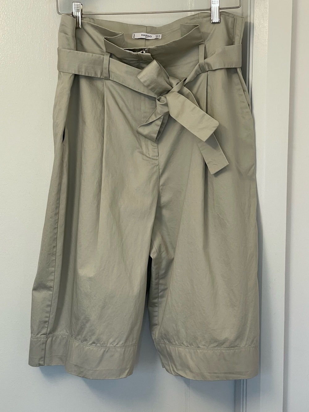 Mango Suit Collection Linen-Cotton High-Waist Paperbag Shorts with Tie Belt